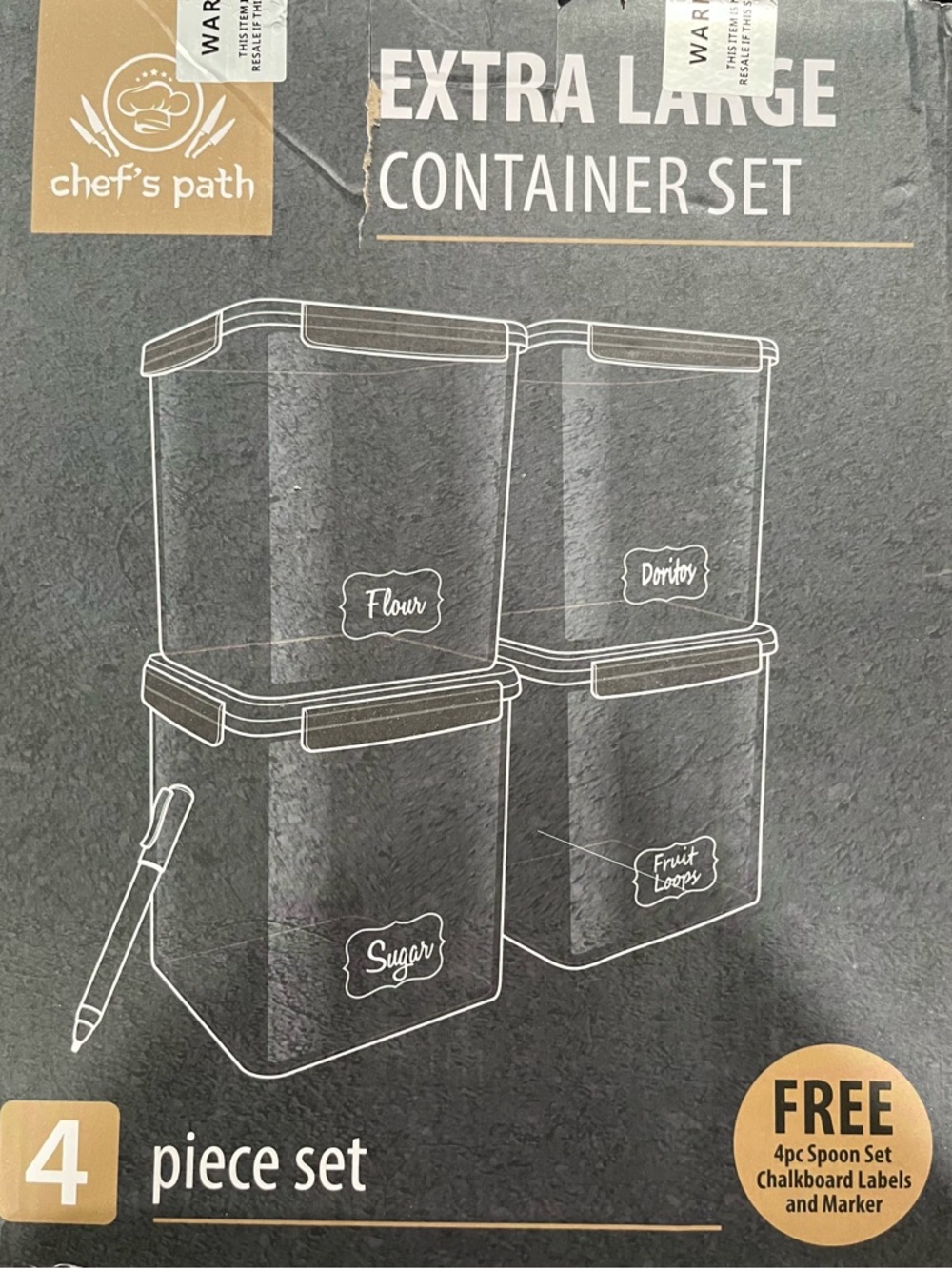 Extra Large Clear Food Storage Container Set - 4 Piece (Gray/Black Lid)